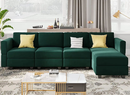 Modular Sectional Sofa with Storage Seat  U Shaped Couch with Reversible Chaise Sofa Set with Ottoman Velvet