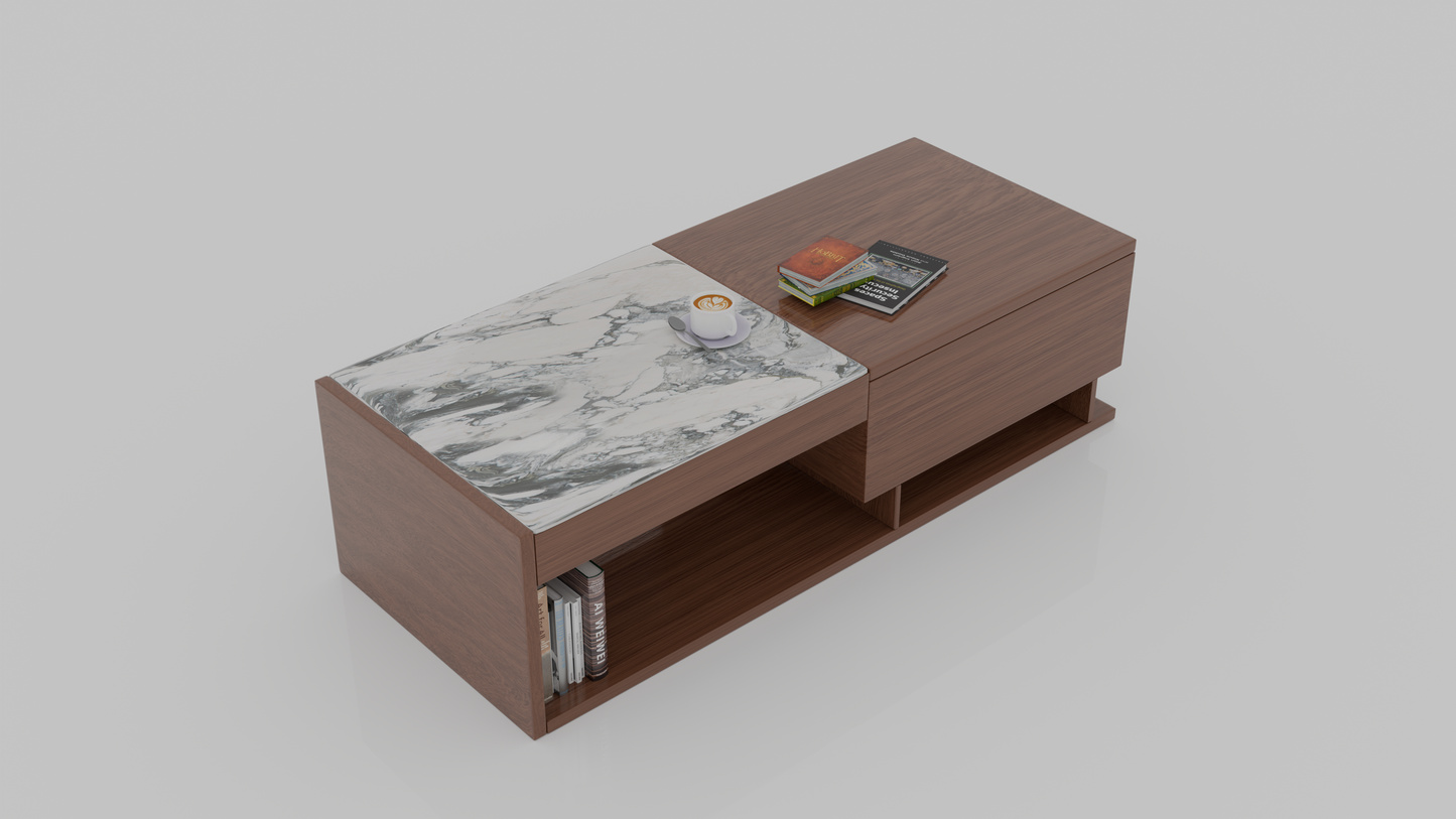 WOODEN RECTANGULAR Centre TABLE WITH MARBLE TOP