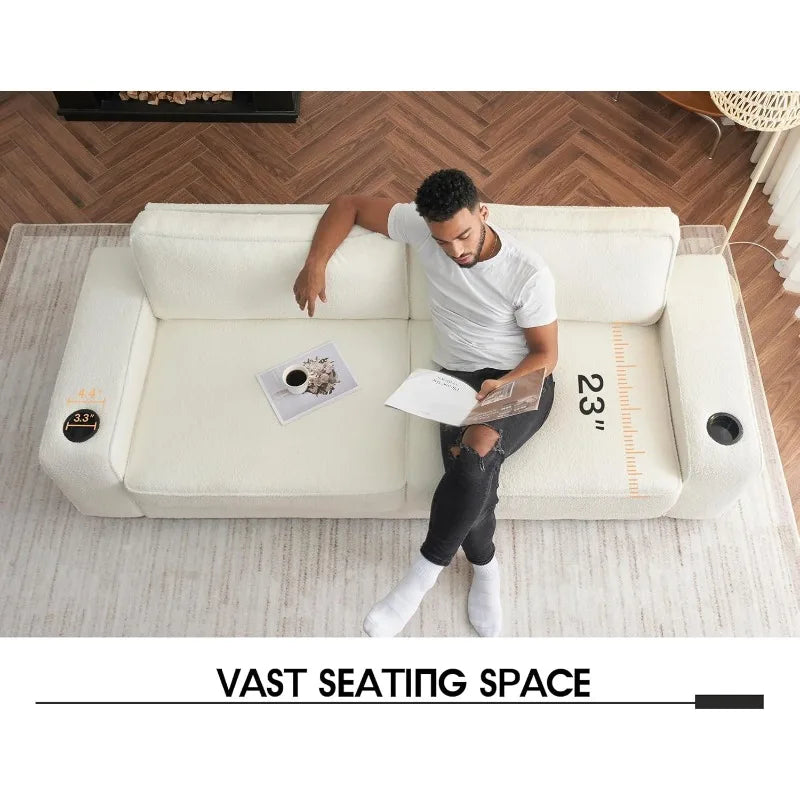 Modern Sofa, 89in Comfy Couch with Cup Holders & USB Charging Ports, Seat Sofa Couch for Living Room