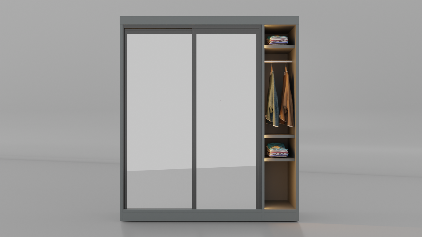 Alaska double slide mirror almirah with six drawer