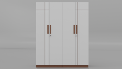 chess white brown double almirah with 4 drawer