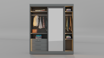 Alaska double slide mirror almirah with six drawer