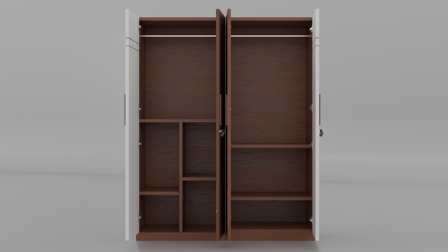 chess white brown double almirah with 4 drawer