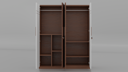 chess white brown double almirah with 4 drawer