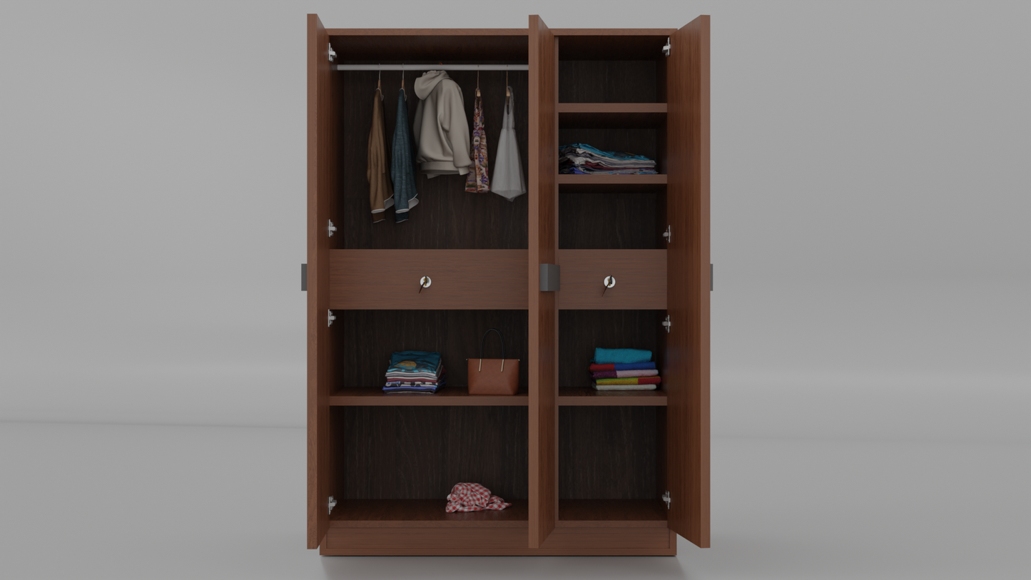 Chiron 3 Door Wooden Almirah – Stylish Triple Door Storage for Modern Homes