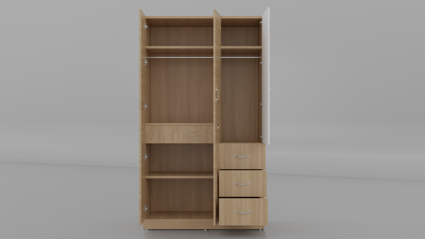 sarmen 3 door almirah with 3 drawer storage space