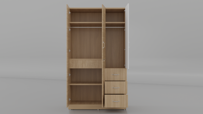 sarmen 3 door almirah with 3 drawer storage space