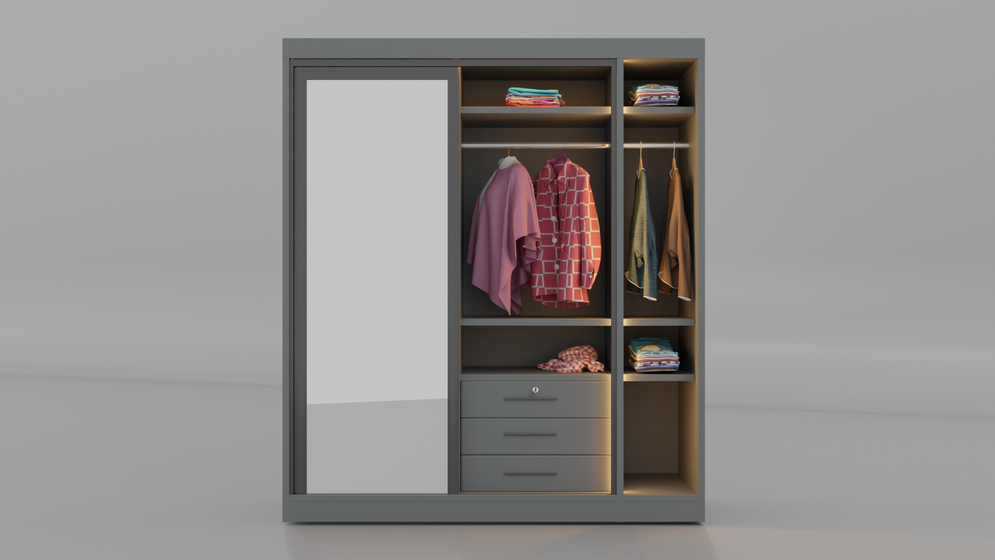 Alaska double slide mirror almirah with six drawer
