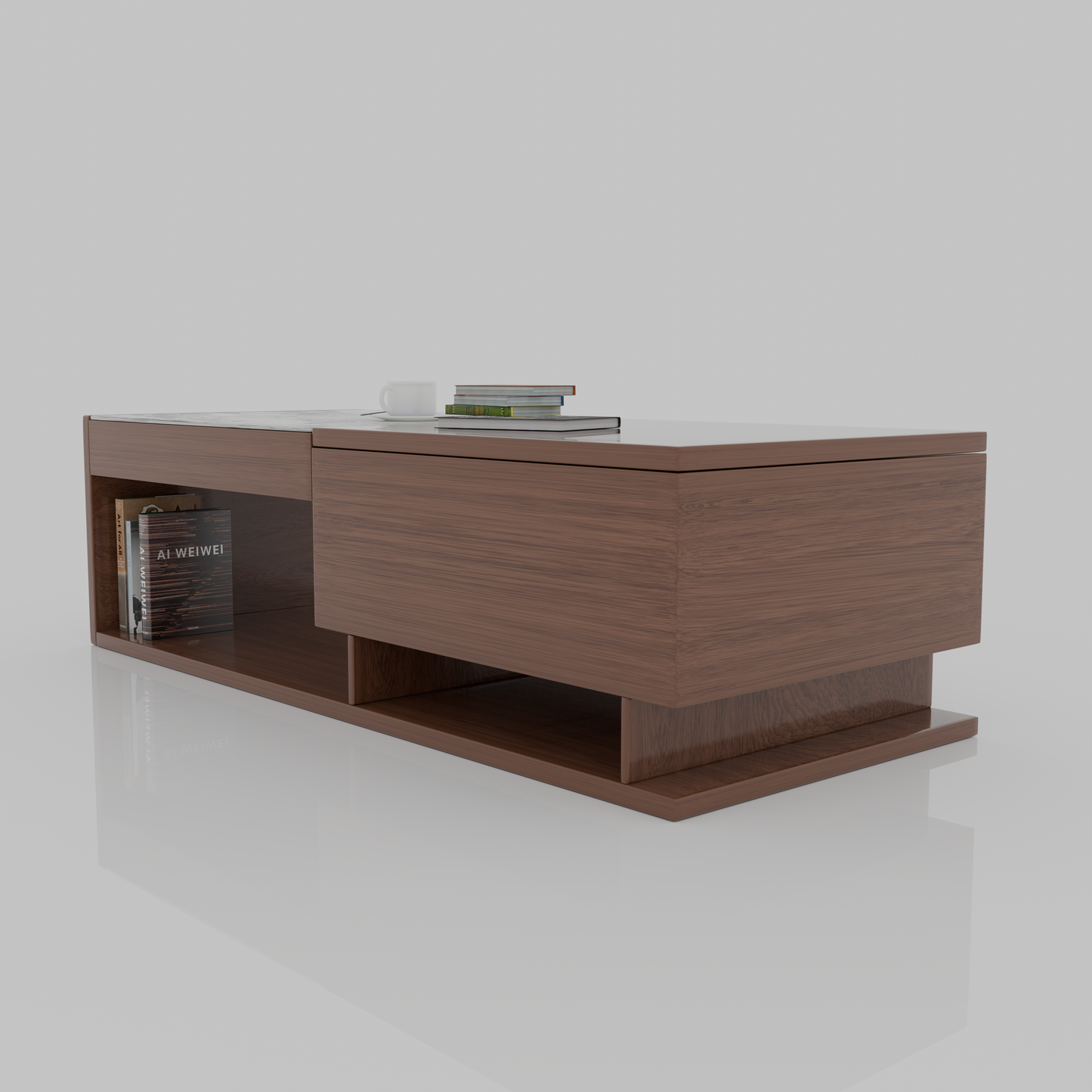 WOODEN RECTANGULAR Centre TABLE WITH MARBLE TOP