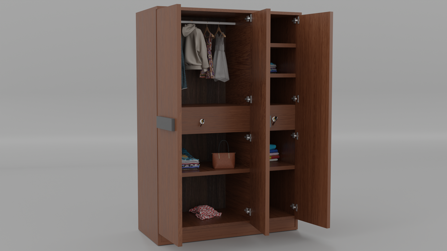 Chiron 3 Door Wooden Almirah – Stylish Triple Door Storage for Modern Homes