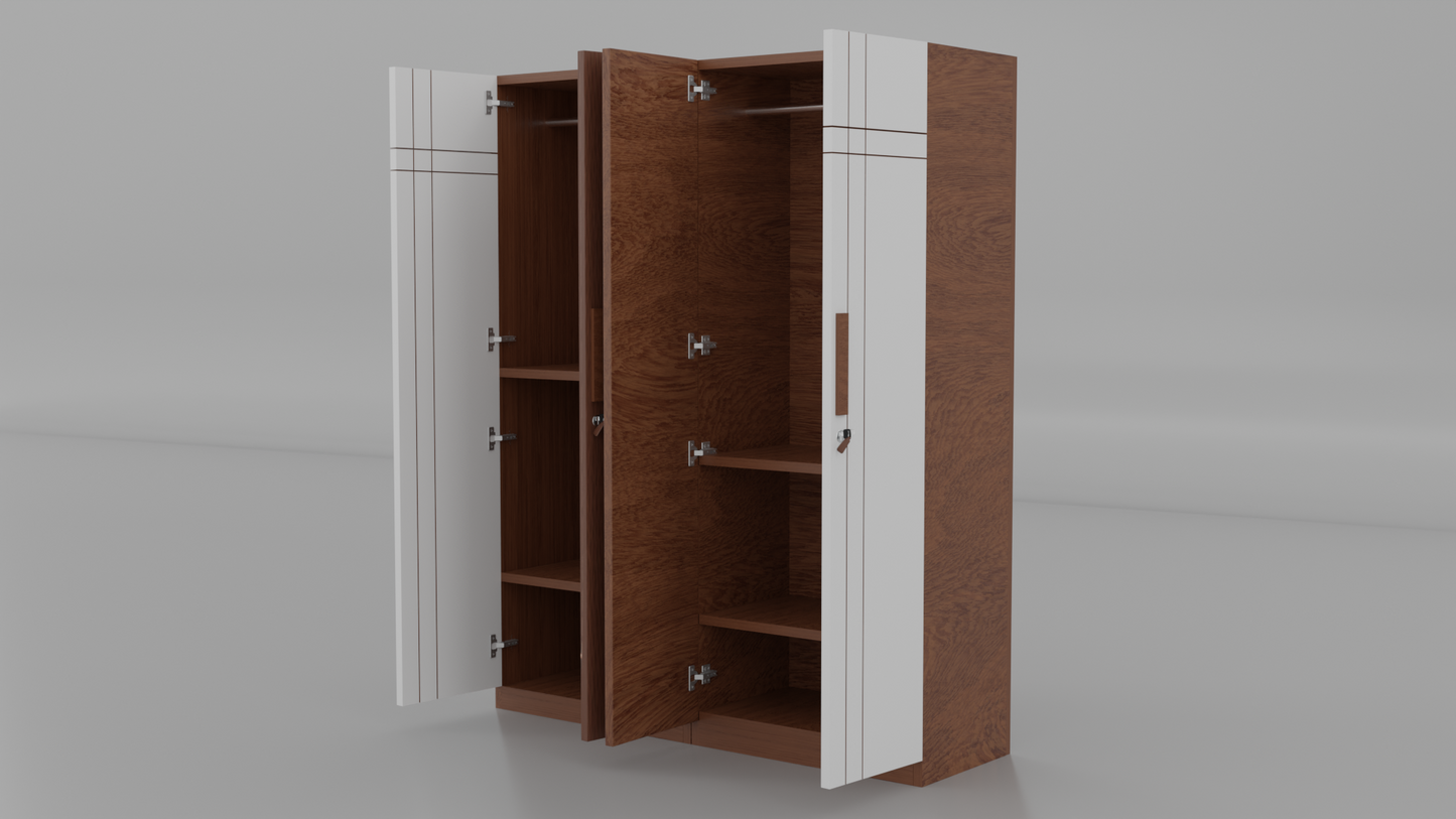 chess white brown double almirah with 4 drawer