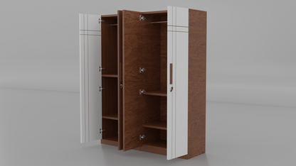 chess white brown double almirah with 4 drawer