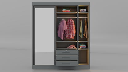 Alaska double slide mirror almirah with six drawer