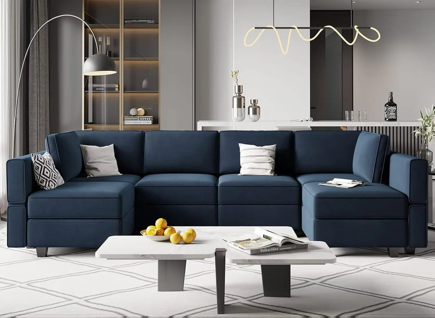 Modular Sectional Sofa with Storage Seat  U Shaped Couch with Reversible Chaise Sofa Set with Ottoman Velvet