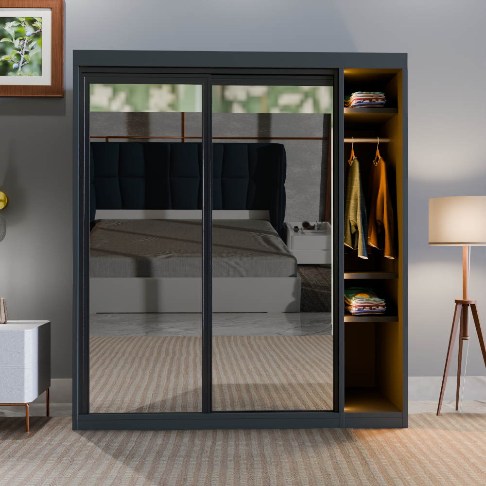 Alaska double slide mirror almirah with six drawer