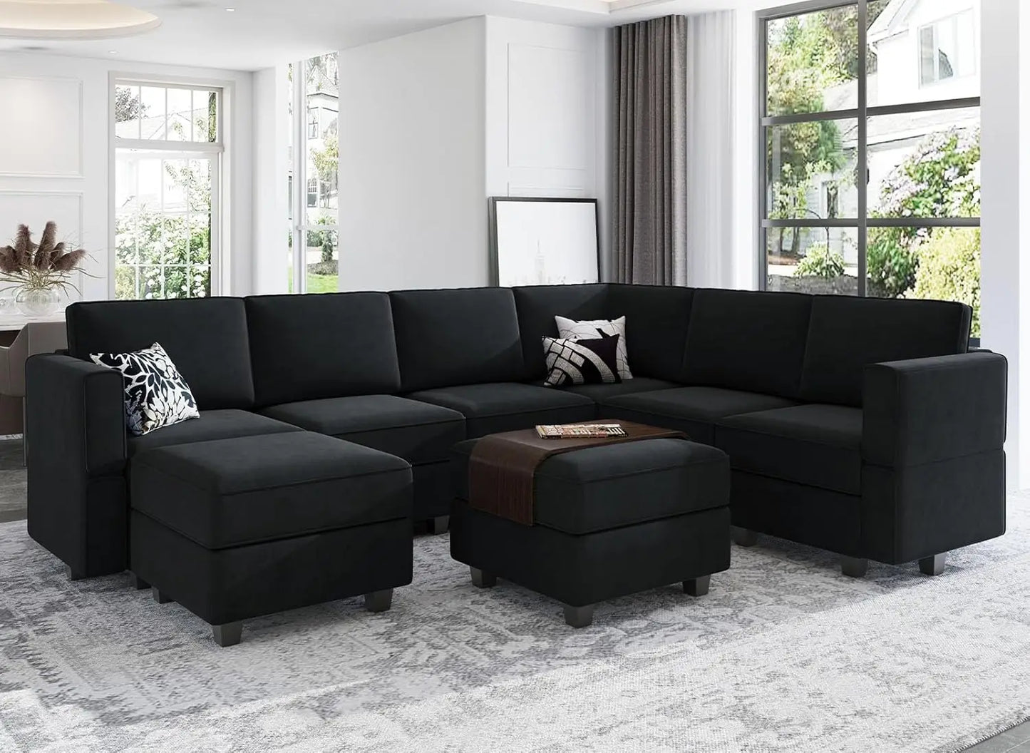 Modular Sectional Sofa with Storage Seat  U Shaped Couch with Reversible Chaise Sofa Set with Ottoman Velvet