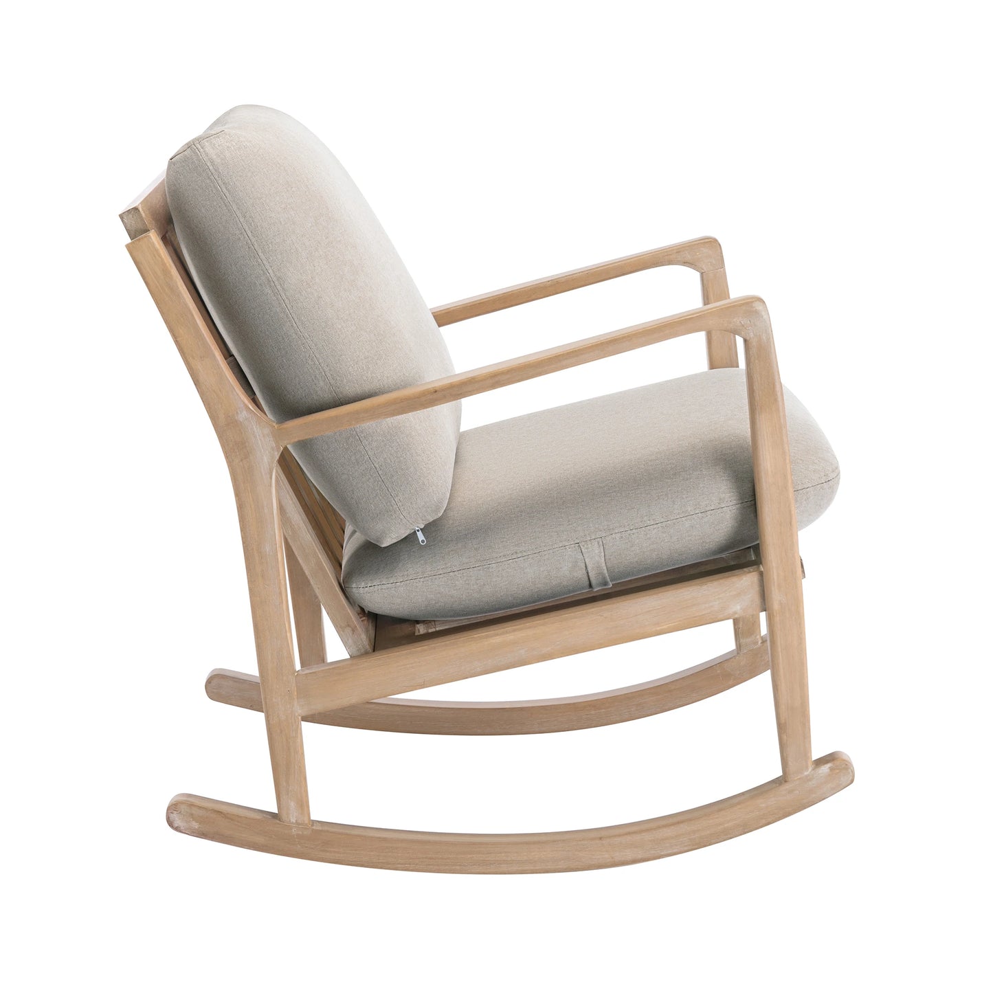 Solid Wood Rocking Chair Linen Fabric Upholstered Comfy Accent Chair for Porch Garden Patio Balcony Living Room & Bedroom Beige