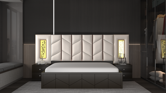 Ardas Interior Teak Solid Wood Double Box, Drawer, Hydraulic Bed | SS GLOSS BED