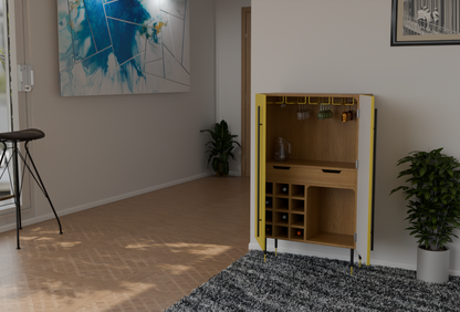 CRYSTEC GOLD FINISH WITH WOOD BAR CABINET