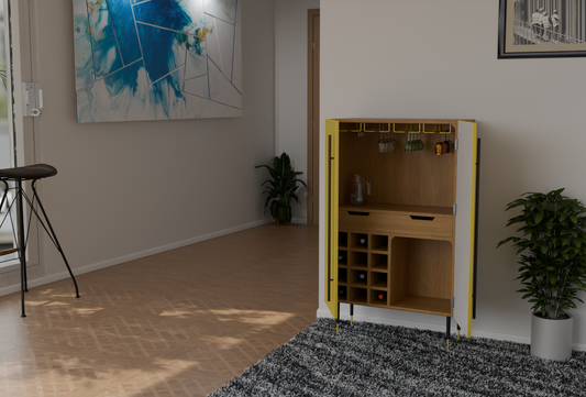 CRYSTEC GOLD FINISH WITH WOOD BAR CABINET