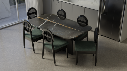 six seater dinning table black marble