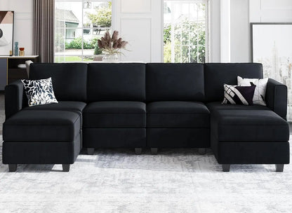 Modular Sectional Sofa with Storage Seat  U Shaped Couch with Reversible Chaise Sofa Set with Ottoman Velvet