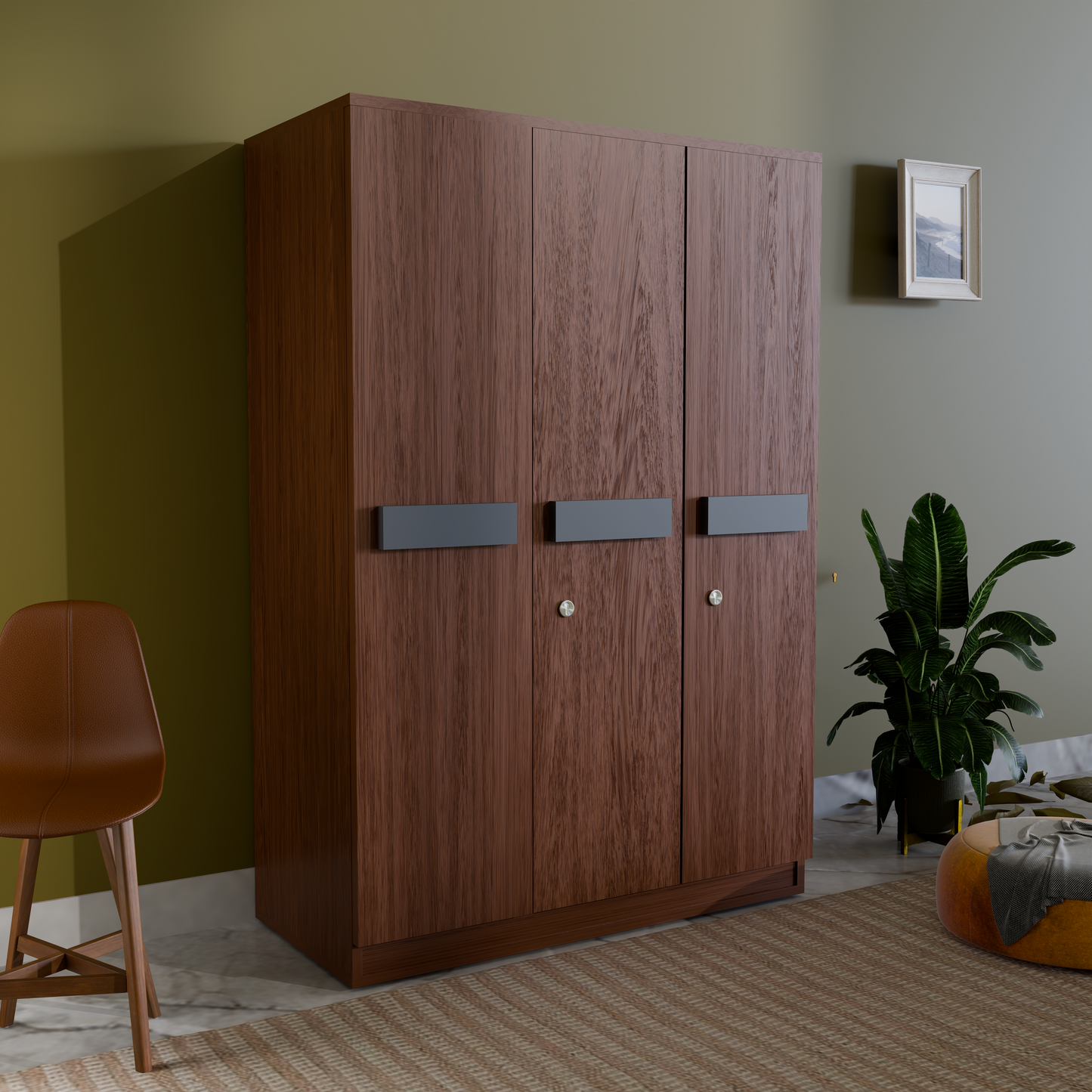 Chiron 3 Door Wooden Almirah – Stylish Triple Door Storage for Modern Homes