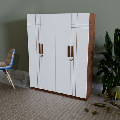 chess white brown double almirah with 4 drawer