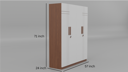 chess white brown double almirah with 4 drawer