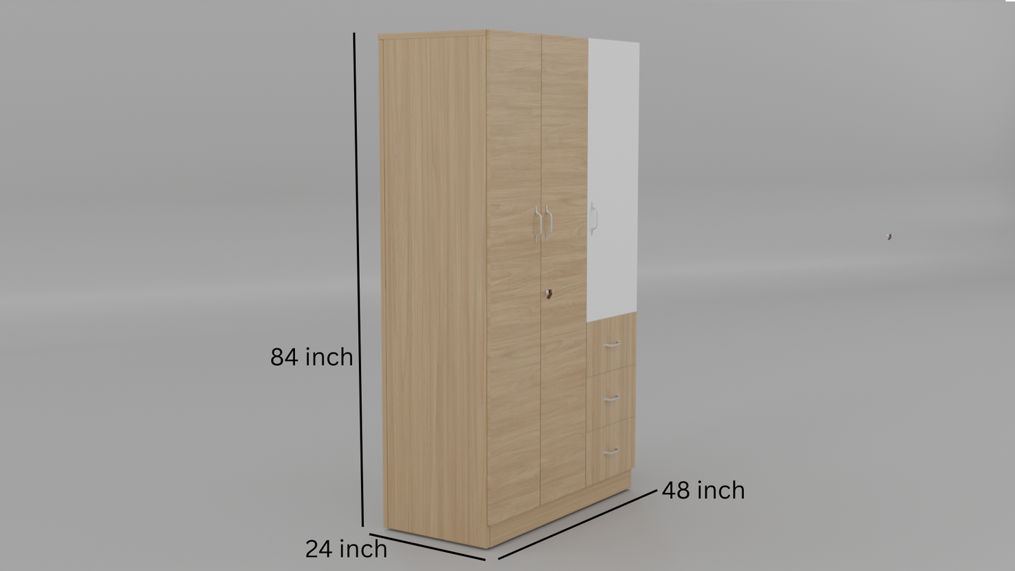 sarmen 3 door almirah with 3 drawer storage space