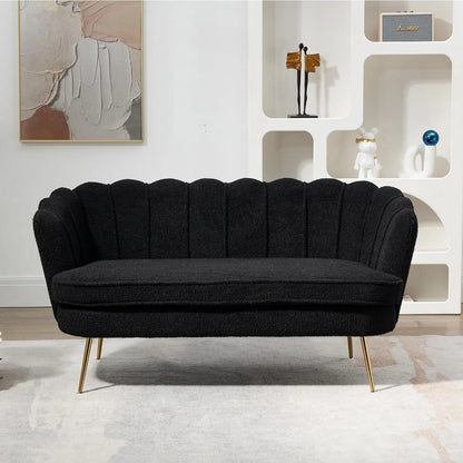 Wide Modern Boucle Loveseat Small Sofa Small Mini Room Couch 2-Seater Sofa with Gold Metal Legs