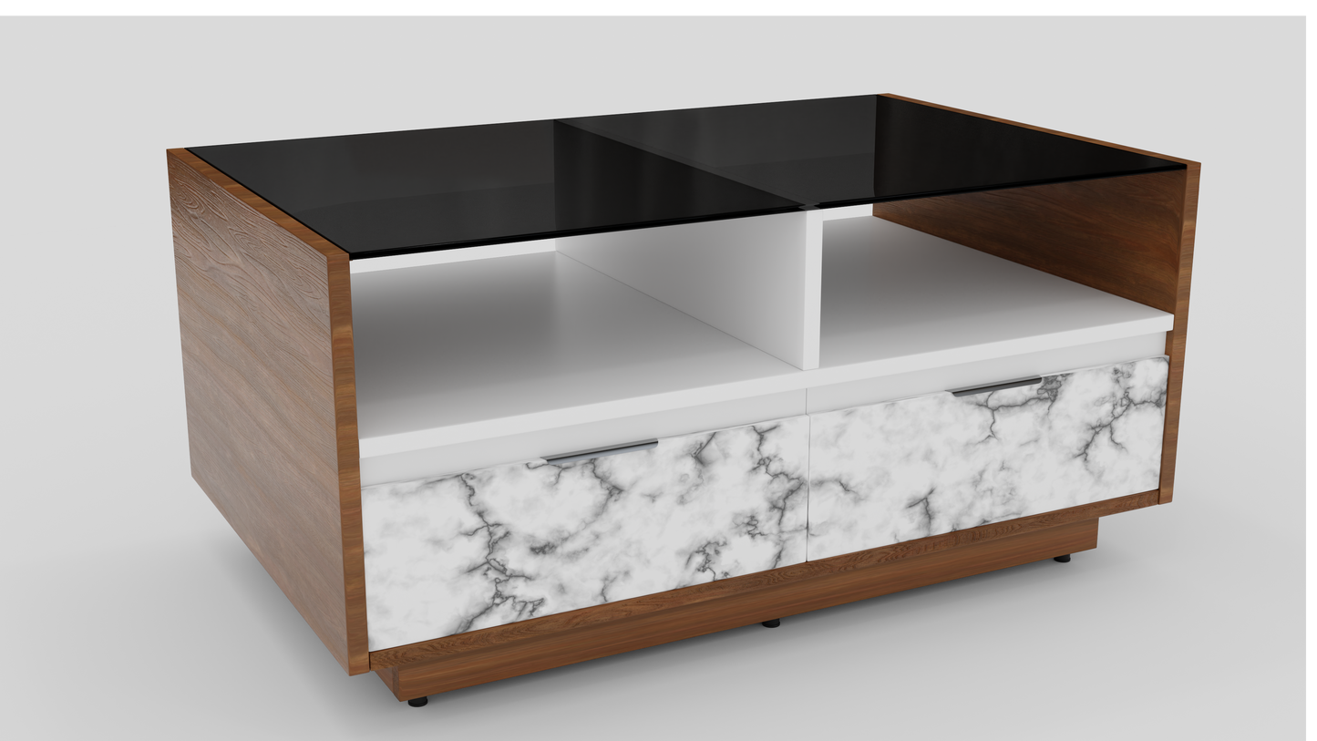 COFFEE TABLE WITH BLACK GLASS TOP