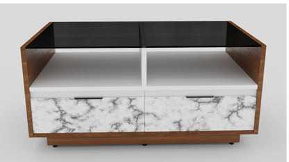 COFFEE TABLE WITH BLACK GLASS TOP