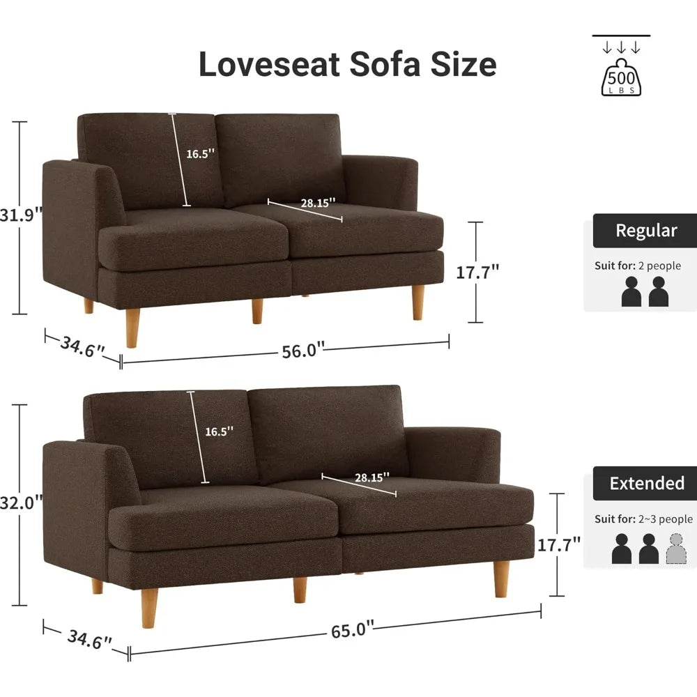 Loveseat Sofa Couch Mid Century Modern Couches for Living Room, 2 Deep Seat Love Seat 56" W Small Couches for Small Spaces, Bedr