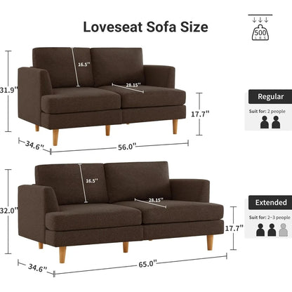 Loveseat Sofa Couch Mid Century Modern Couches for Living Room, 2 Deep Seat Love Seat 56" W Small Couches for Small Spaces, Bedr