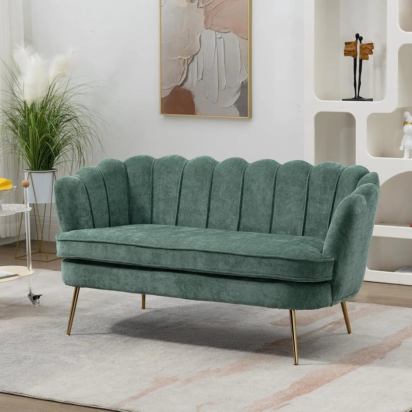 Wide Modern Boucle Loveseat Small Sofa Small Mini Room Couch 2-Seater Sofa with Gold Metal Legs