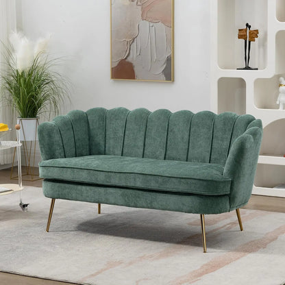 Wide Modern Boucle Loveseat Small Sofa Small Mini Room Couch 2-Seater Sofa with Gold Metal Legs