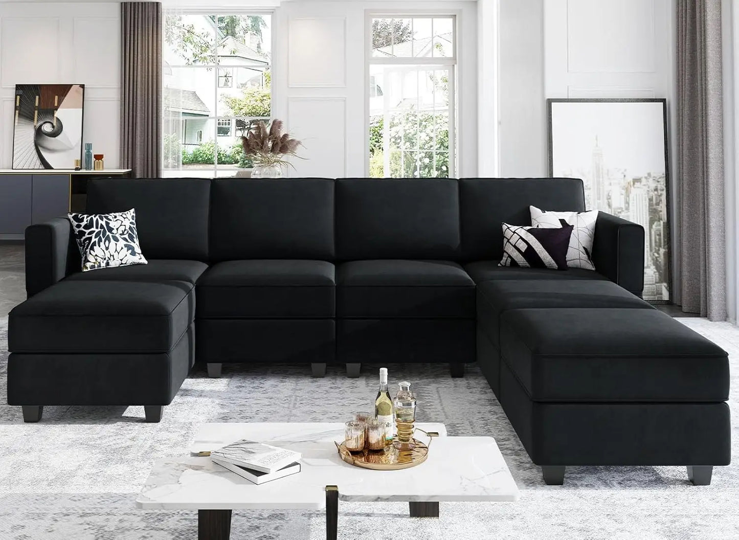 Modular Sectional Sofa with Storage Seat  U Shaped Couch with Reversible Chaise Sofa Set with Ottoman Velvet