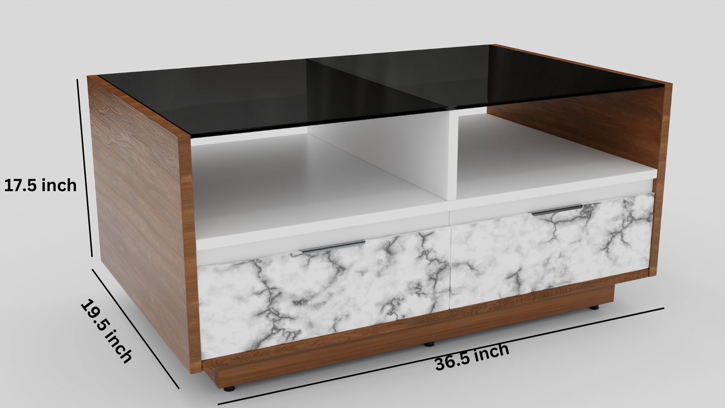 COFFEE TABLE WITH BLACK GLASS TOP