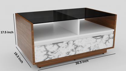 COFFEE TABLE WITH BLACK GLASS TOP