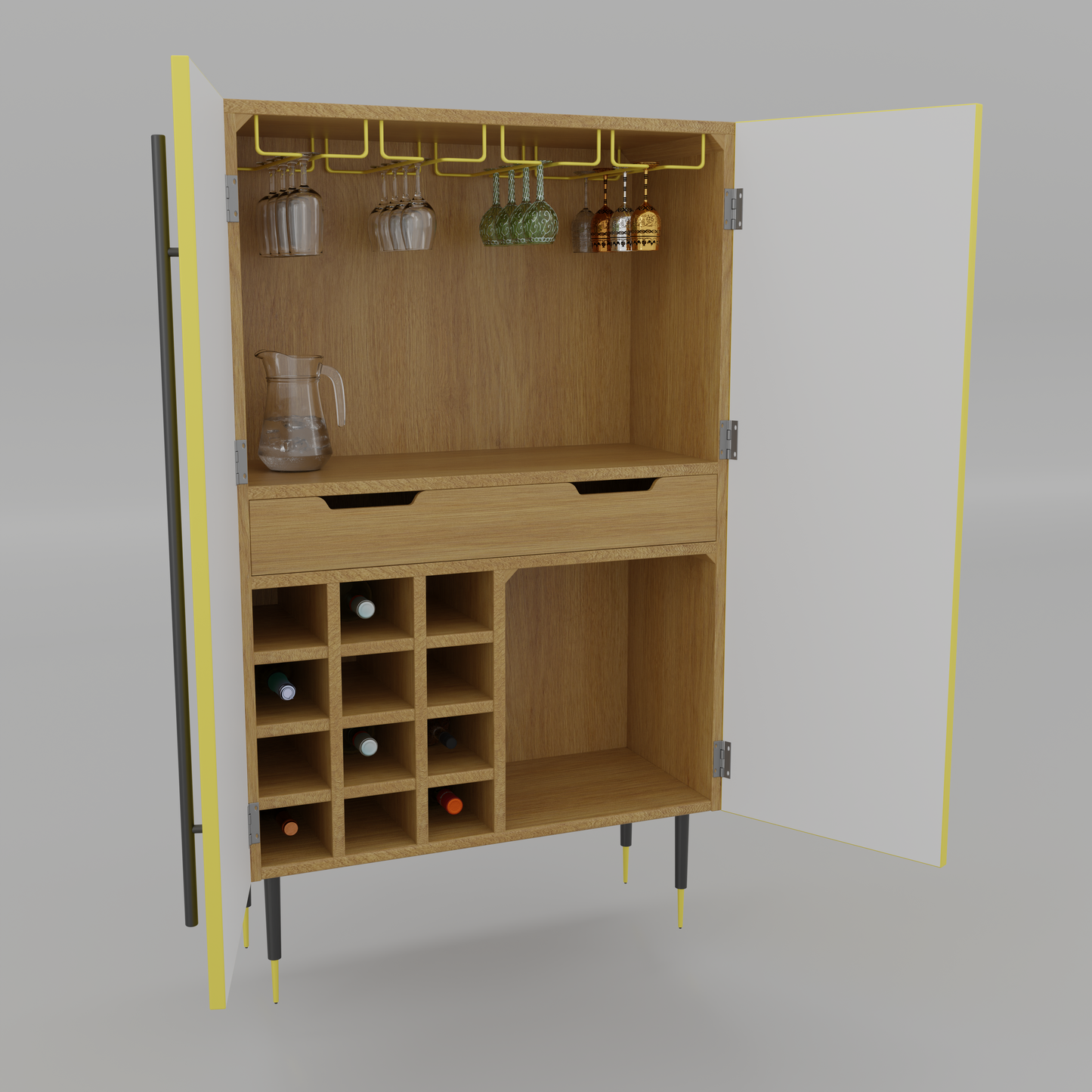 CRYSTEC GOLD FINISH WITH WOOD BAR CABINET