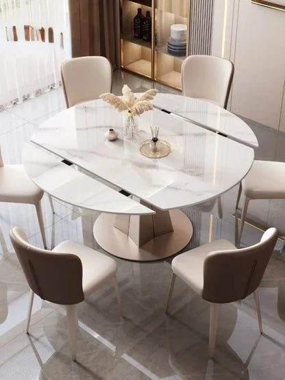 Extendable 6 Seater Dining Table For High-end Restaurant Custom Home Furniture Marble Stone Round Kitchen Table With Turntable