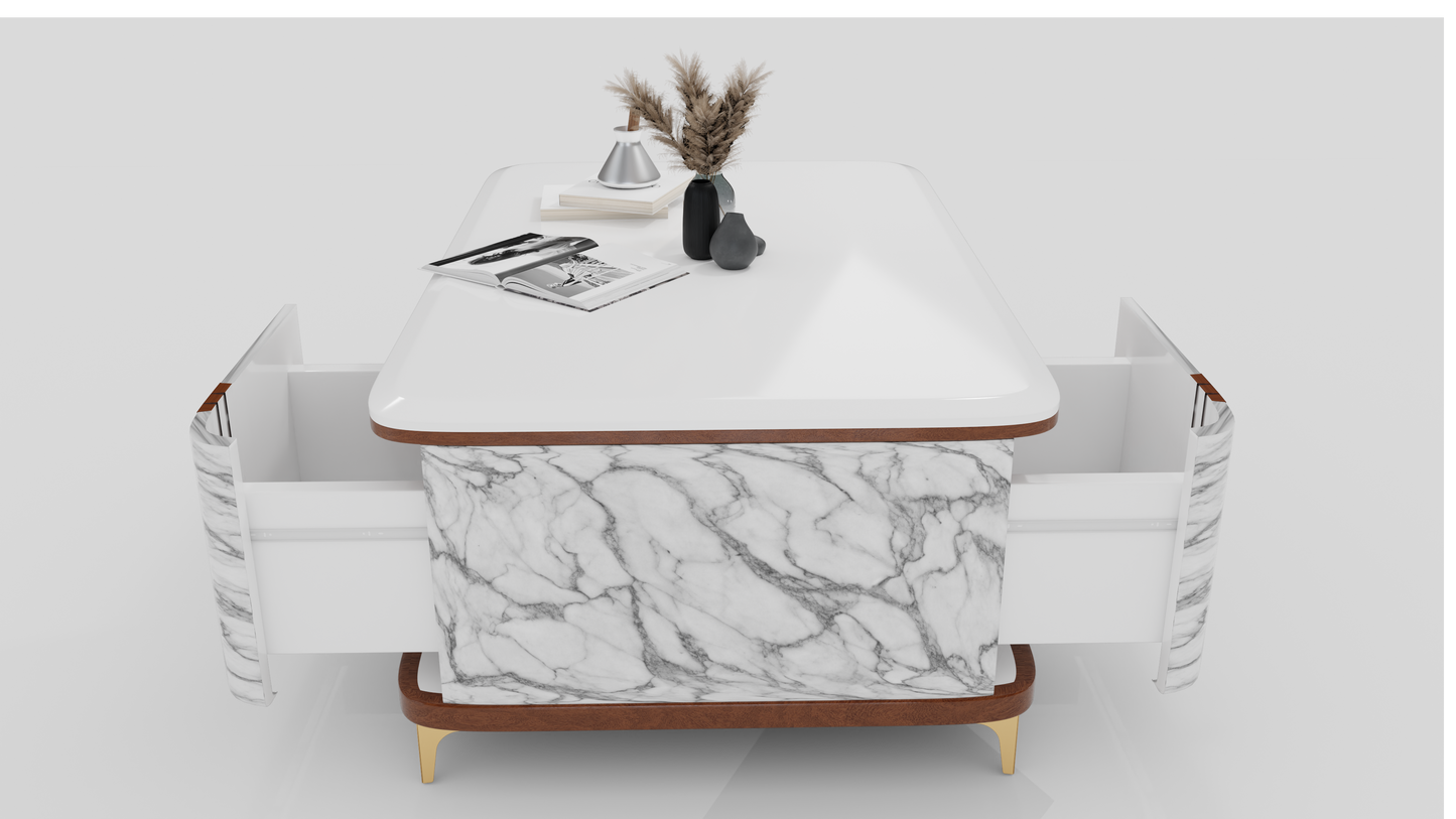 MARBLE TOP FINISHING COFFEE TABLE WITH WOODEN AND WHITE COLOUR