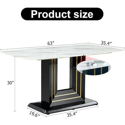 marble dining table, marble countertop and gold line MDF restaurant and living room black base, white marble dining table