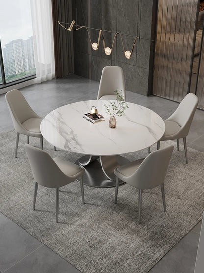 Italian rock plate round dining table with turntable light luxury modern simple household dining table chair combination