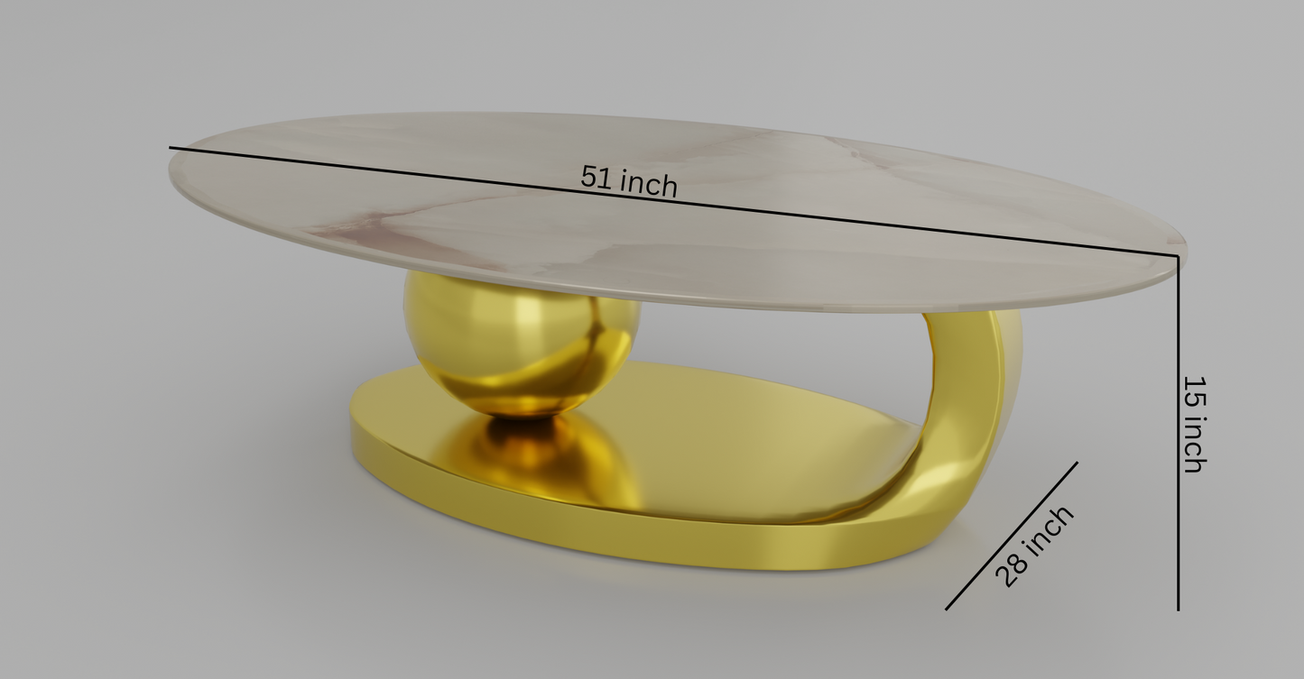 NATALIE & KOREAN MARBLE COFFE TABLE WITH GOLD S.S FRAMING
