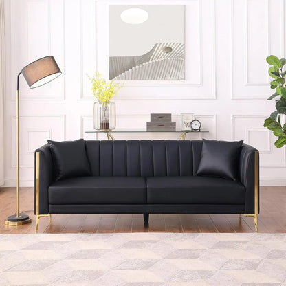 78'' Sofa, Black Sofas Couches for Living Room, Comfy Sofa Faux Leather Sofa 3 Seater Sofa with 2 Throw Pillows