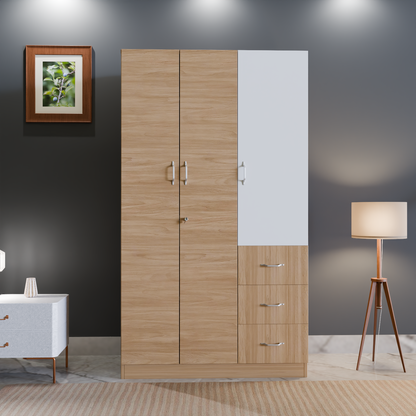 sarmen 3 door almirah with 3 drawer storage space