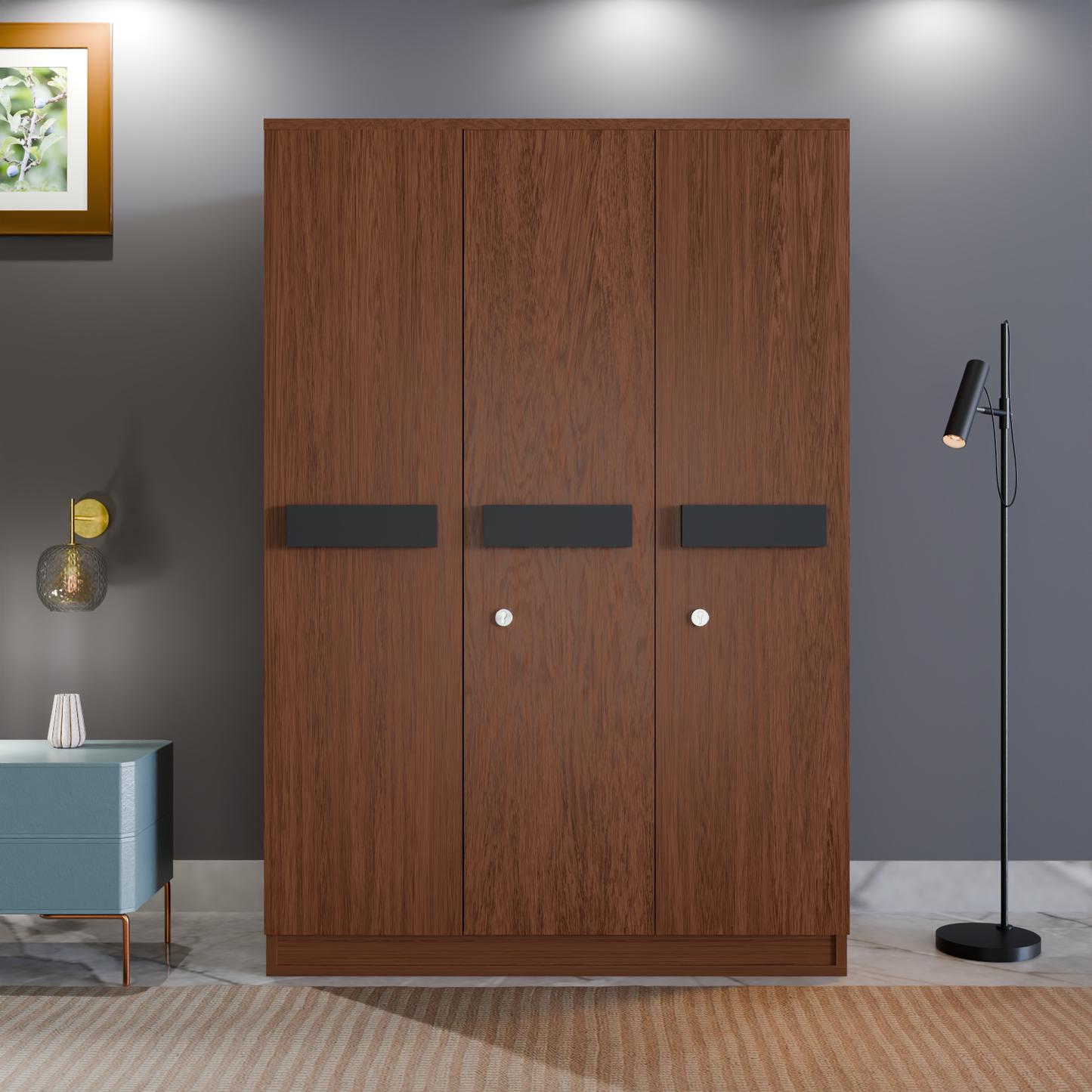 Chiron 3 Door Wooden Almirah – Stylish Triple Door Storage for Modern Homes
