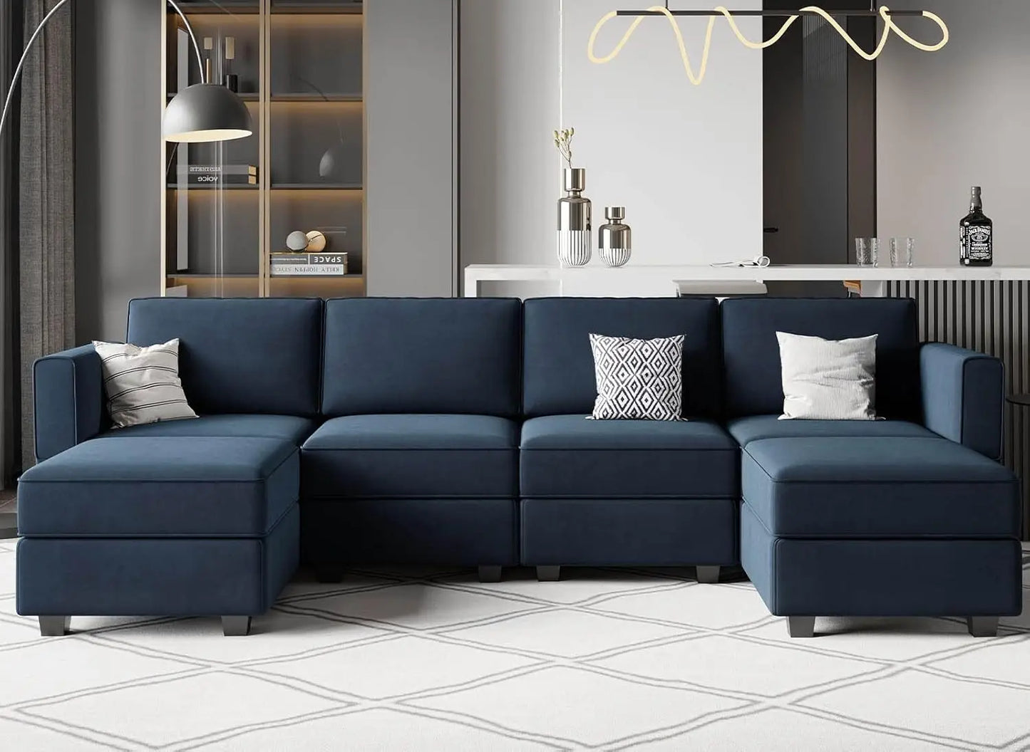 Modular Sectional Sofa with Storage Seat  U Shaped Couch with Reversible Chaise Sofa Set with Ottoman Velvet